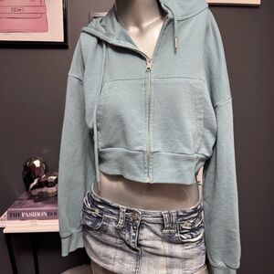 Garage Cropped Zip-Up Hoodie in Light Blue